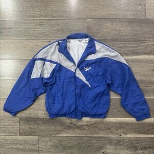 VTG 90s Reebok Retro Vector Blue Colorblock Windbreaker Jacket Mens Small NO ZIP
